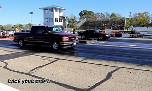 Ford Mustang Drags OBS 1997 GMC Sierra, Soon Finds Out It's a Procharged Sleeper