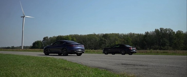 Infiniti Q60 3.0T vs Ford Mustang 2.3l HPP, the battle you didn't think you needed. Drag & Roll Race