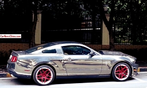 Ford Mustang Gets Chrome Wrap, Pink Wheels