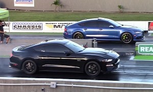 Ford Mustang GT Races Audi S7 in True Photo Finish Fashion, Then Crushes a WRX