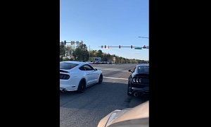 Ford Mustang Races Dodge Challenger, Another Mustang Unavoidably Crashes