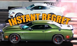 Ford Mustang Mach 1 Drags Dodge Challenger Hellcat, Regrets it as the Lights Turn Green