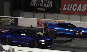 Ford Mustang Shelby GT350 vs. Chevrolet Corvette Stingray Drag Race Is a Bummer