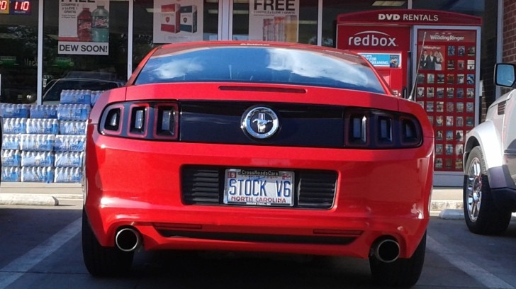 Ford Mustang with “Stock V6” Plate