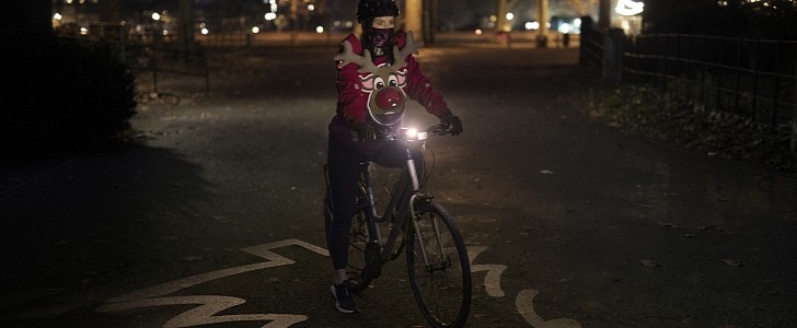 The Ford Safe Distance Christmas Jumper makes cyclists and scooter riders more visible in traffic, sillier-looking