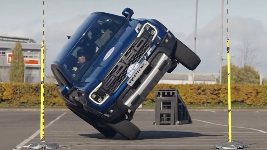 Ford Ranger Raptor holds the record for going through a tight gap on two wheels