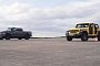 Ford Raptor Drag Races Stripped-Out Jeep Wrangler in Europe