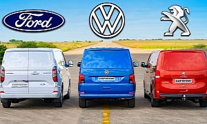 Ford, VW, and Peugeot Delivery Vans Drag Race, American Horsepower Doesn't Disappoint