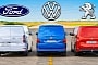 Ford, VW, and Peugeot Delivery Vans Drag Race, American Horsepower Doesn't Disappoint