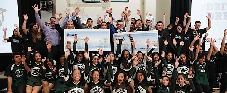 The Ford Driving Dreams Tour presented a motivational pep rally, essay contest, and scholarships to high school students in four San Jose public schools