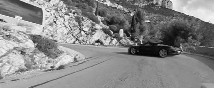 Porsche Carrera GT drifting in Monaco hills