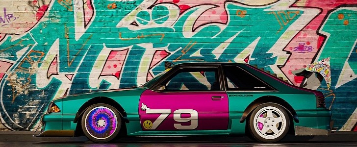 Fox Body Ford Mustang funky project car rendering by demetr0s_designs