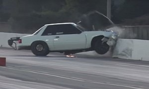 Fox Body Mustang with Big Block Slides on Its Coolant While Racing, Hits the Wall Hard