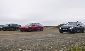 Fresh Tesla Model 3 Highland Drags Tuned Diesel BMW and M340d, It's Hilarious