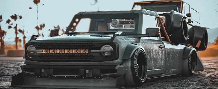 2022 Ford Bronco Ramp Truck plus old Bronco Rat Rod rendering by altered_intent 