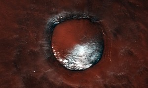 Frozen Mars Crater Looks Like Red Velvet Cake With Powdered Sugar on Top