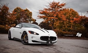Frozen White Maserati GranCabrio on PUR Wheels