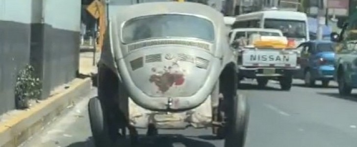 Driver Powers VW Beetle With His Feet