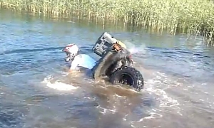 Funny ATV Sinks into Lake