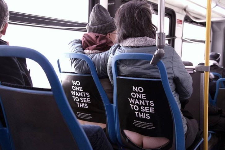 Funny Bus Ad Turns the Seats into Naked Butts to Raise Colon Cancer Awareness 