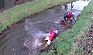 Funny Enduro Rider Crashing in Shallow Channel