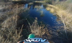 Funny Motocross Crash into Pond