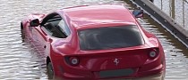 Furious but Not Fast: Ferrari Drowns on Flooded London Road