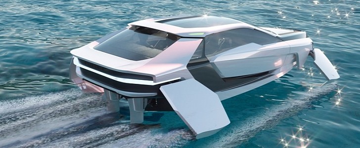 Futur-E is a sportscar of the sea, which flies on water with propulsion from electric motors