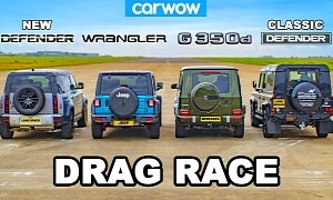 G-Class vs Jeep Wrangler vs New and Old Defender Drag Race Brings a Photo Finish