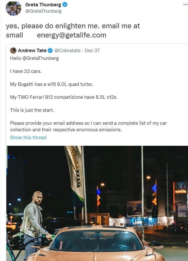 Controversial Boxer Andrew Tate Boasts About His 33 Cars, Greta Thunberg Is  Not Impressed - autoevolution