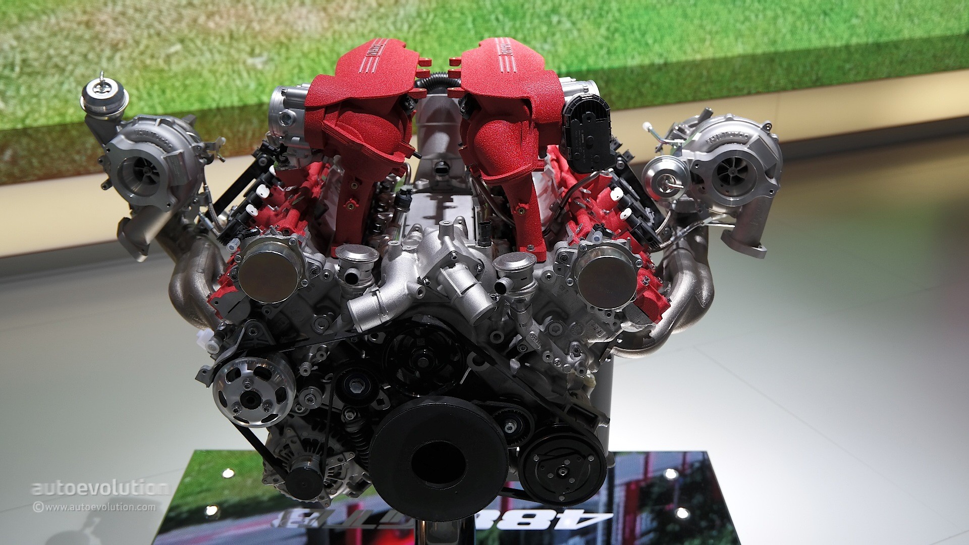 Ferrari 488 Gtb Joined By 39l Twin Turbo V8 Display At Auto