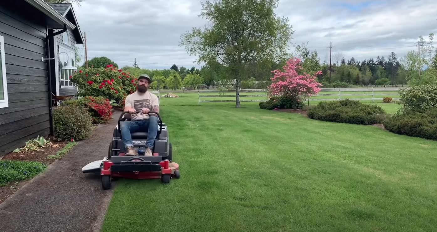 Go To War On Overgrown Grass With The Tank Lawn Mower Has Working.