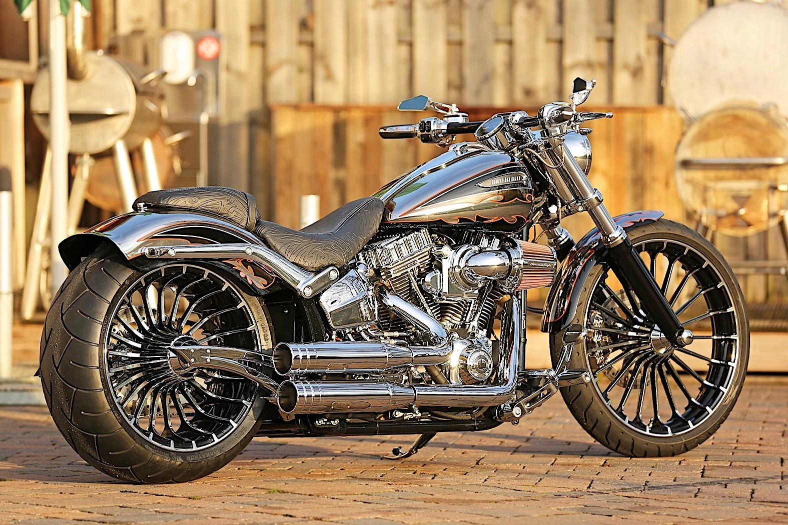 Harley Davidson Breakout Exhaust / Softail Big Radius Black or Chrome