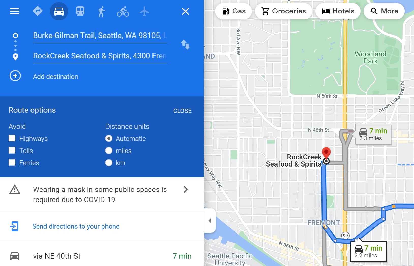 no trips found google maps