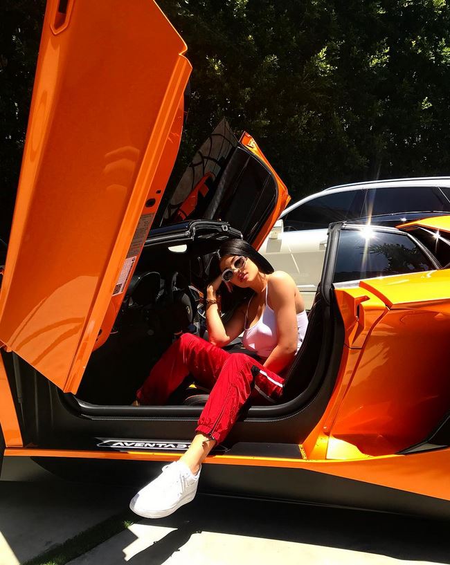 Kylie Jenner Getting Out of a Lamborghini Aventador Roadster March