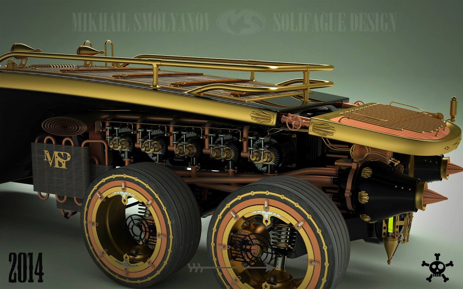 steampunk 6-wheel land yacht is a car from the future past