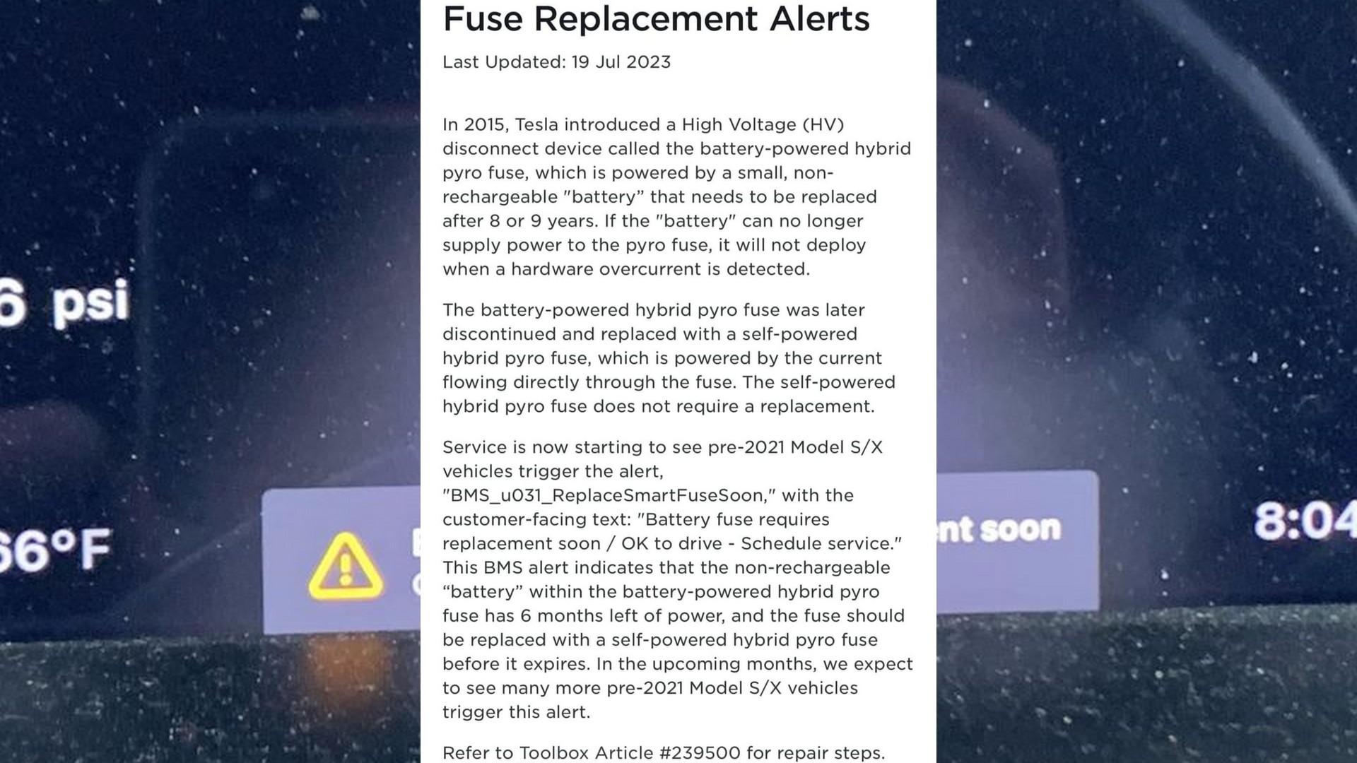 Tesla Telling Owners To Replace the Battery Pack's Pyro Fuse via BMS_u031  Warning - autoevolution