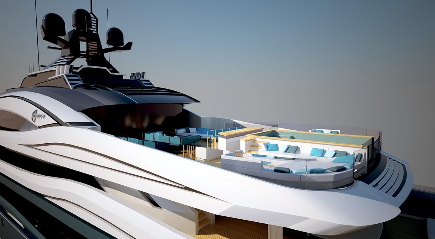 yacht with helicopter hangar