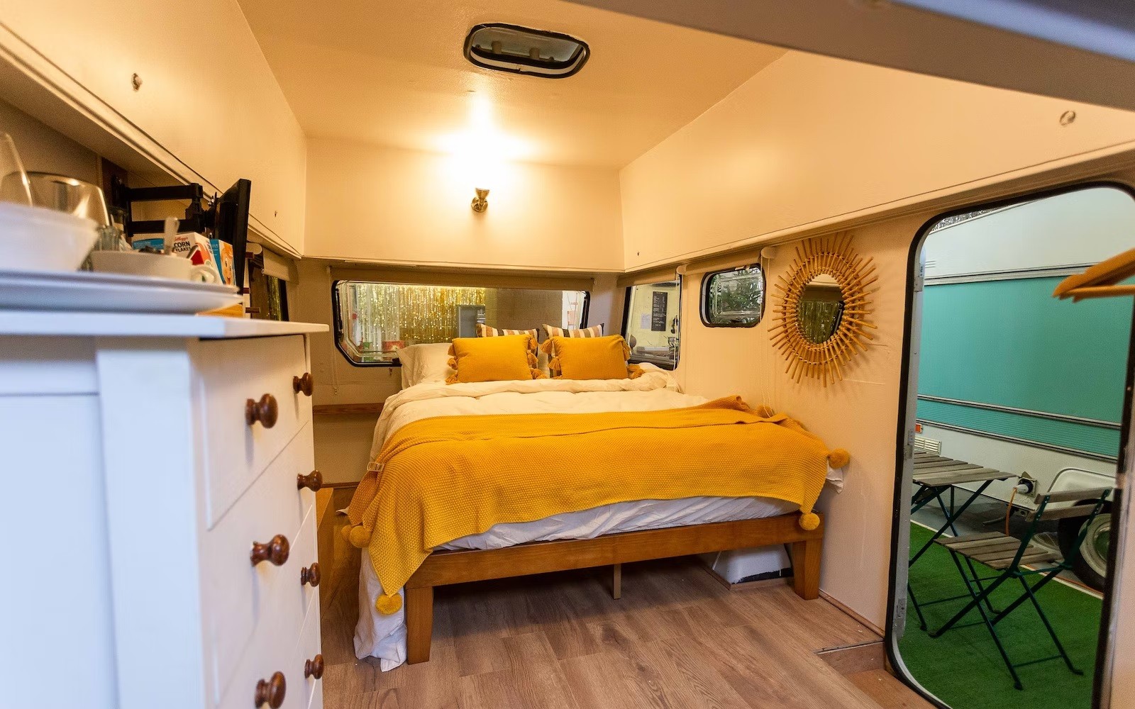 indoor campground hostel hosts vintage RVs as rooms