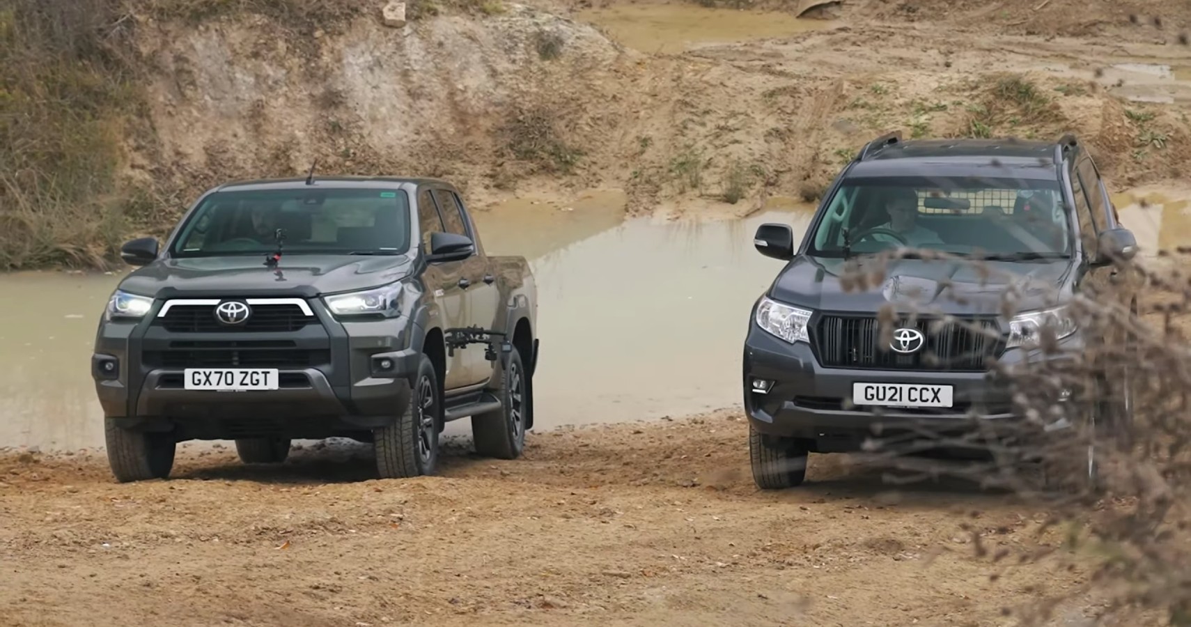 Toyota Hilux Takes On A Land Cruiser In An Uphill Drag Race Gets