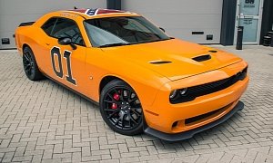 General Lee Dodge Challenger Hellcat Has Fitting Air Horn in The Netherlands