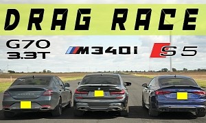 Genesis G70 Drags Audi S5, BMW M340i in a Classic All-You-Can-Run 440-Yard Sprint