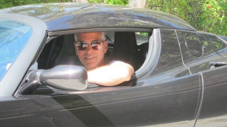 George Clooney in Tesla Roadster