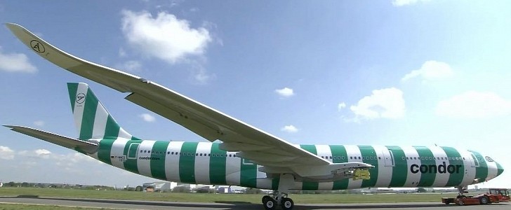 The new Airbus A330neo operated by Condor will sport green stripes