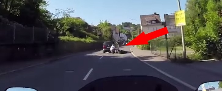 A driver running a scooter down and fleeing