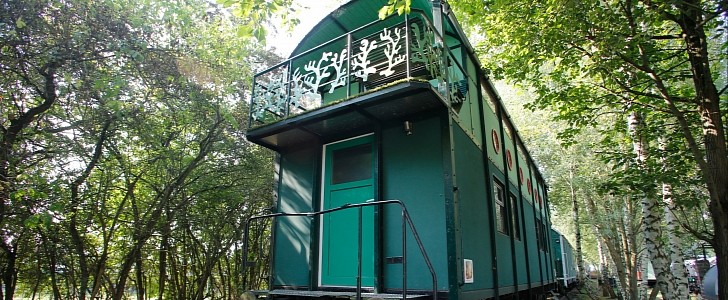 This converted rail car in Germany stands out due to the double-decker design