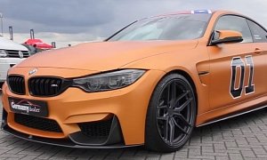 Germany Lee BMW M4 Gets General Lee Frozen Orange Metallic Wrap, Dixie Horn
