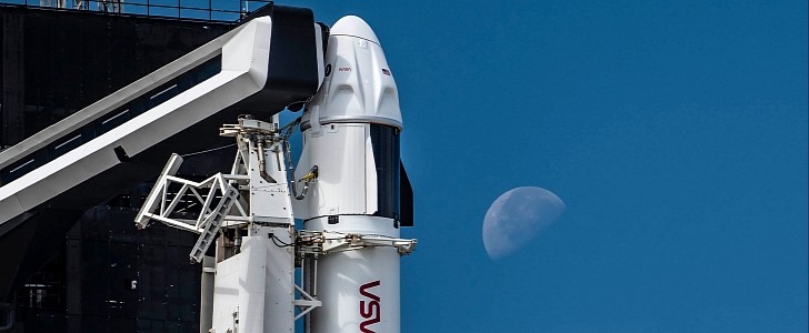 SpaceX Falcon 9 rocket with Crew Dragon vertical on Launch Complex 39A