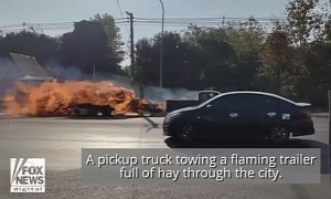 Ghost Rider, but With a Twist: Pickup With Fiery Trailer Tears Through Town