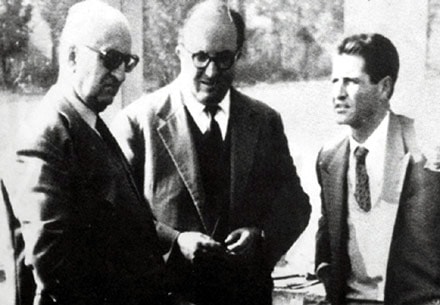 Enzo Ferrari, Carlo Chiti and a young Giotto Bizzarrini (from left to right)
